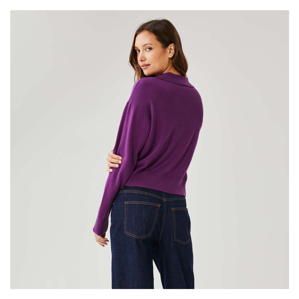 Women s Cotton Cashmere Knit Polo Sweater Dark Purple Size XS from Joe Fresh